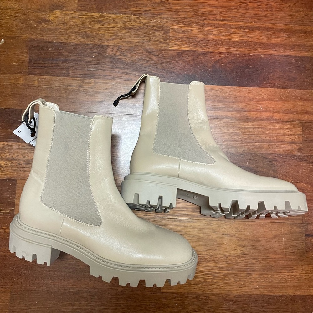 Chunky Cream Beige Lug Sole Chelsea Boots